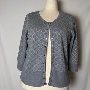 White House Black Market Gray and Silver Button-Up Cardigan Sweater Size XL